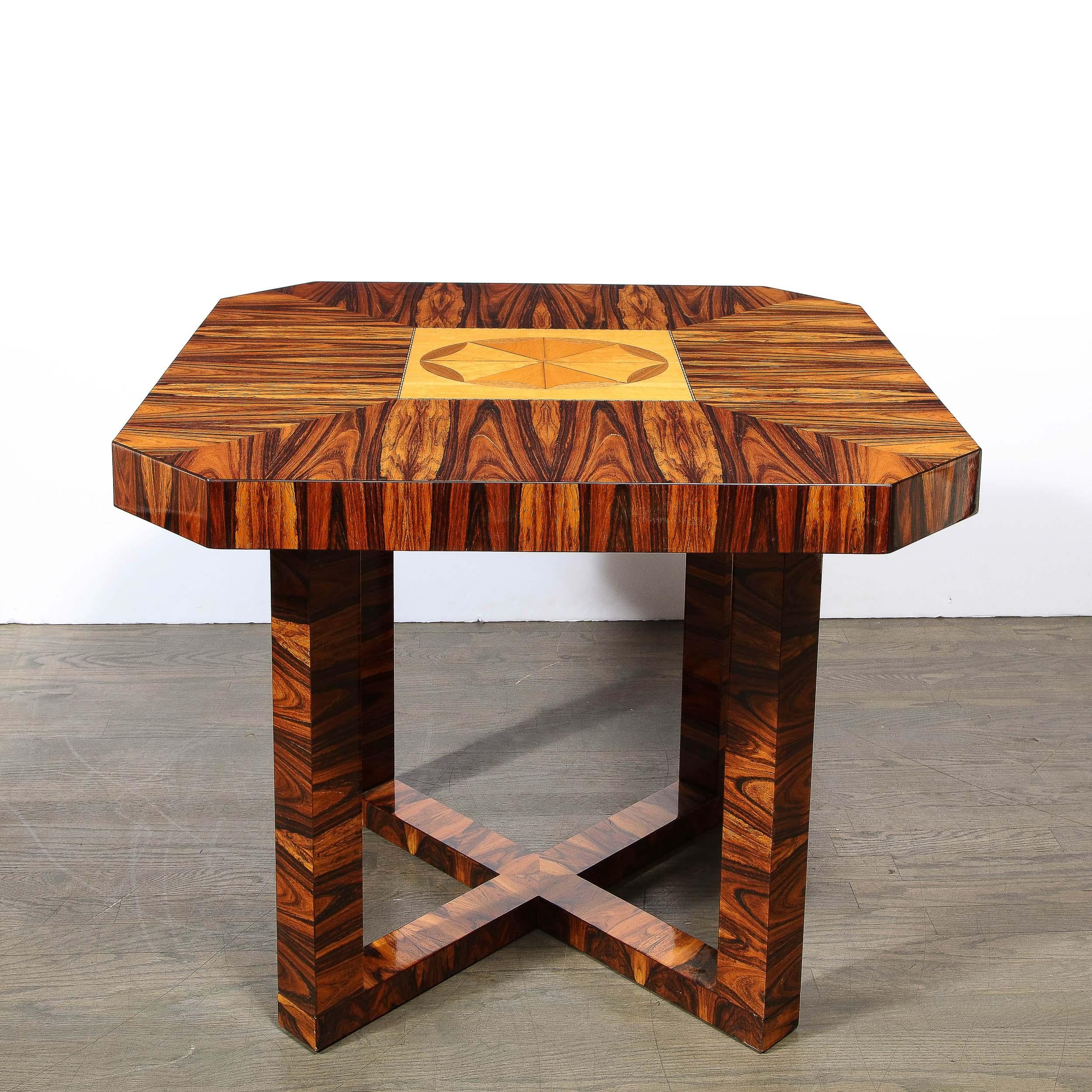Art Deco Occasional Table in Bookmatched Zebrawood with Walnut & Elm Marquetry For Sale 5
