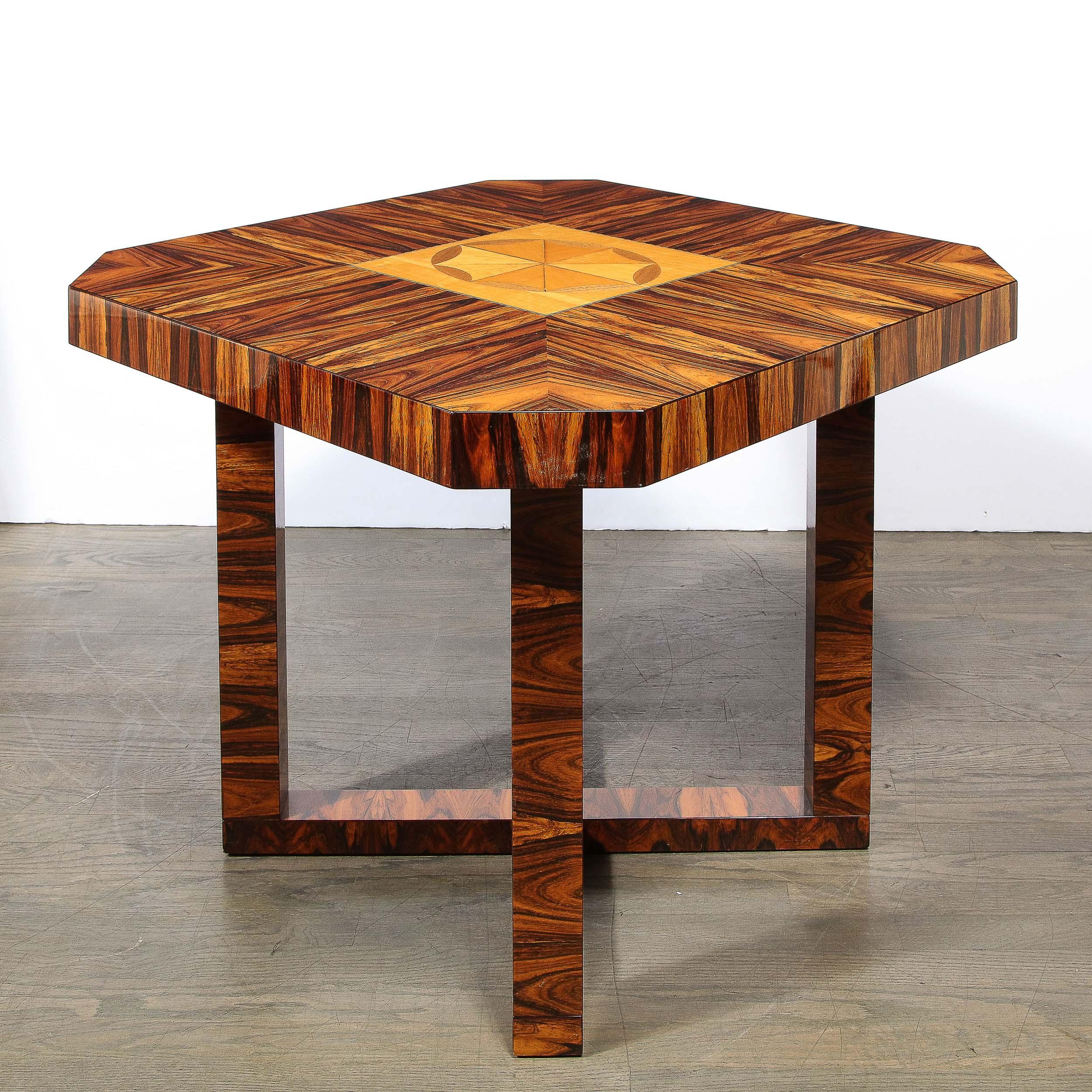 Mid-20th Century Art Deco Occasional Table in Bookmatched Zebrawood with Walnut & Elm Marquetry For Sale