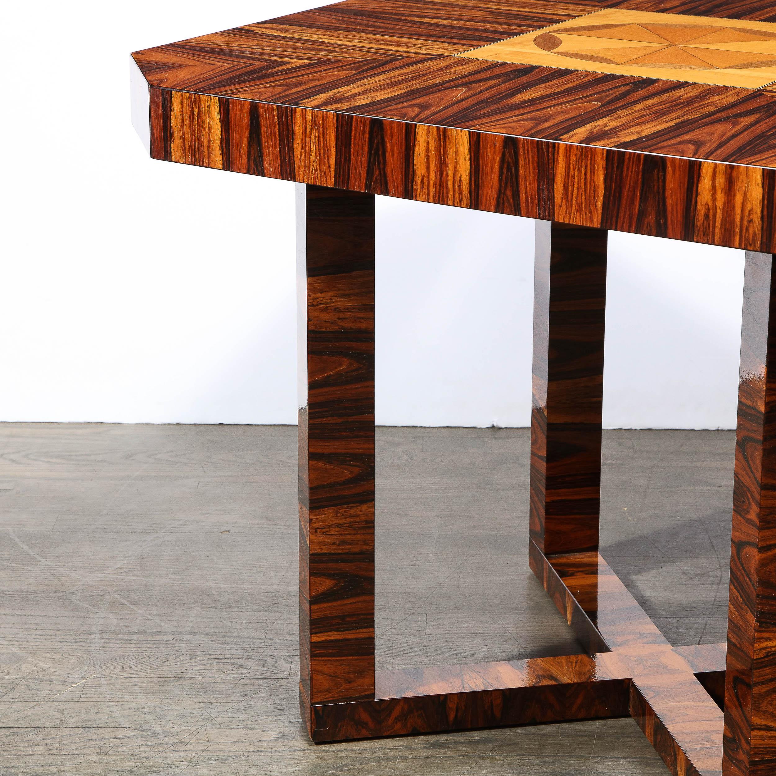 Art Deco Occasional Table in Bookmatched Zebrawood with Walnut & Elm Marquetry For Sale 2