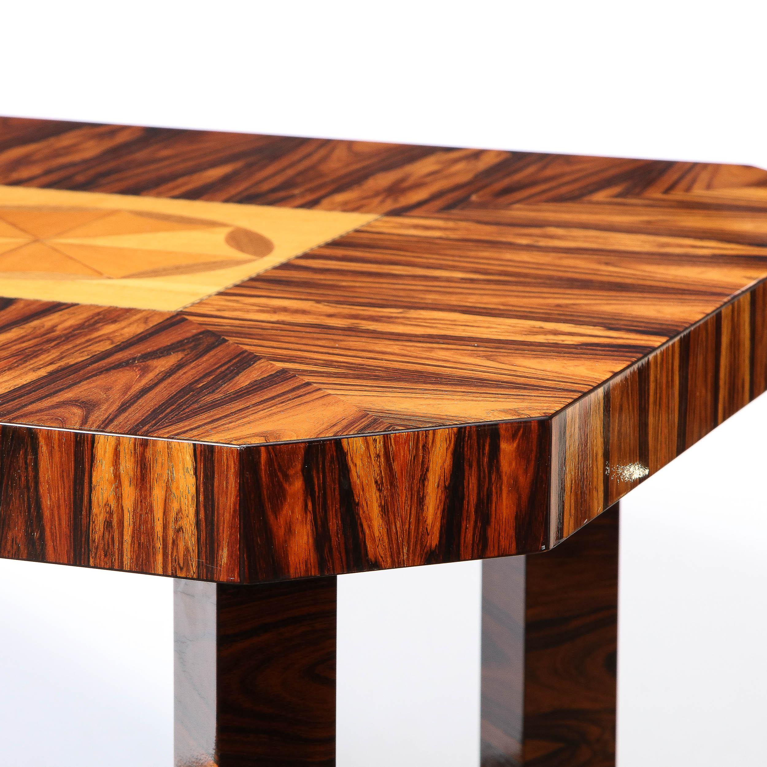 Art Deco Occasional Table in Bookmatched Zebrawood with Walnut & Elm Marquetry For Sale 3
