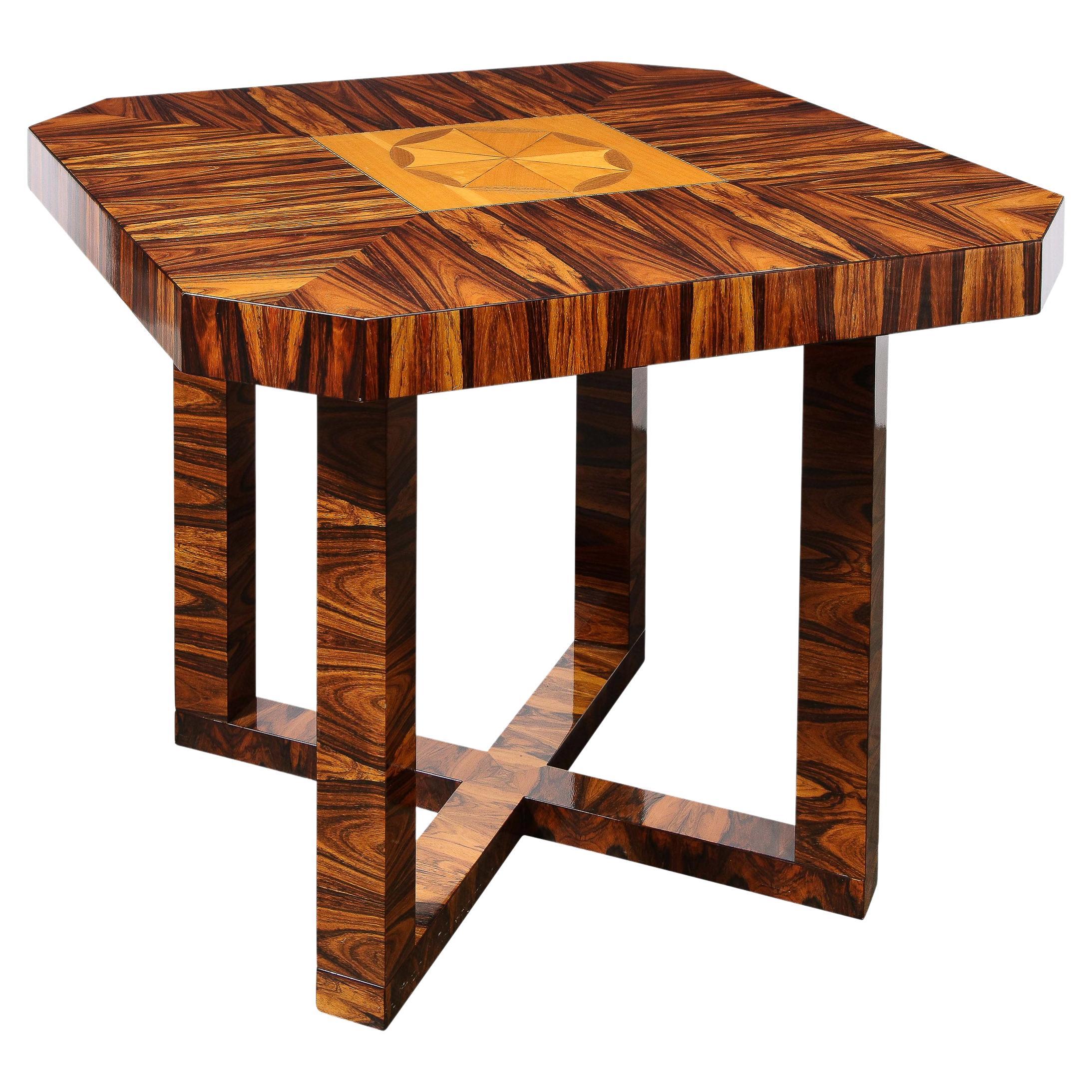 Art Deco Occasional Table in Bookmatched Zebrawood with Walnut & Elm Marquetry For Sale