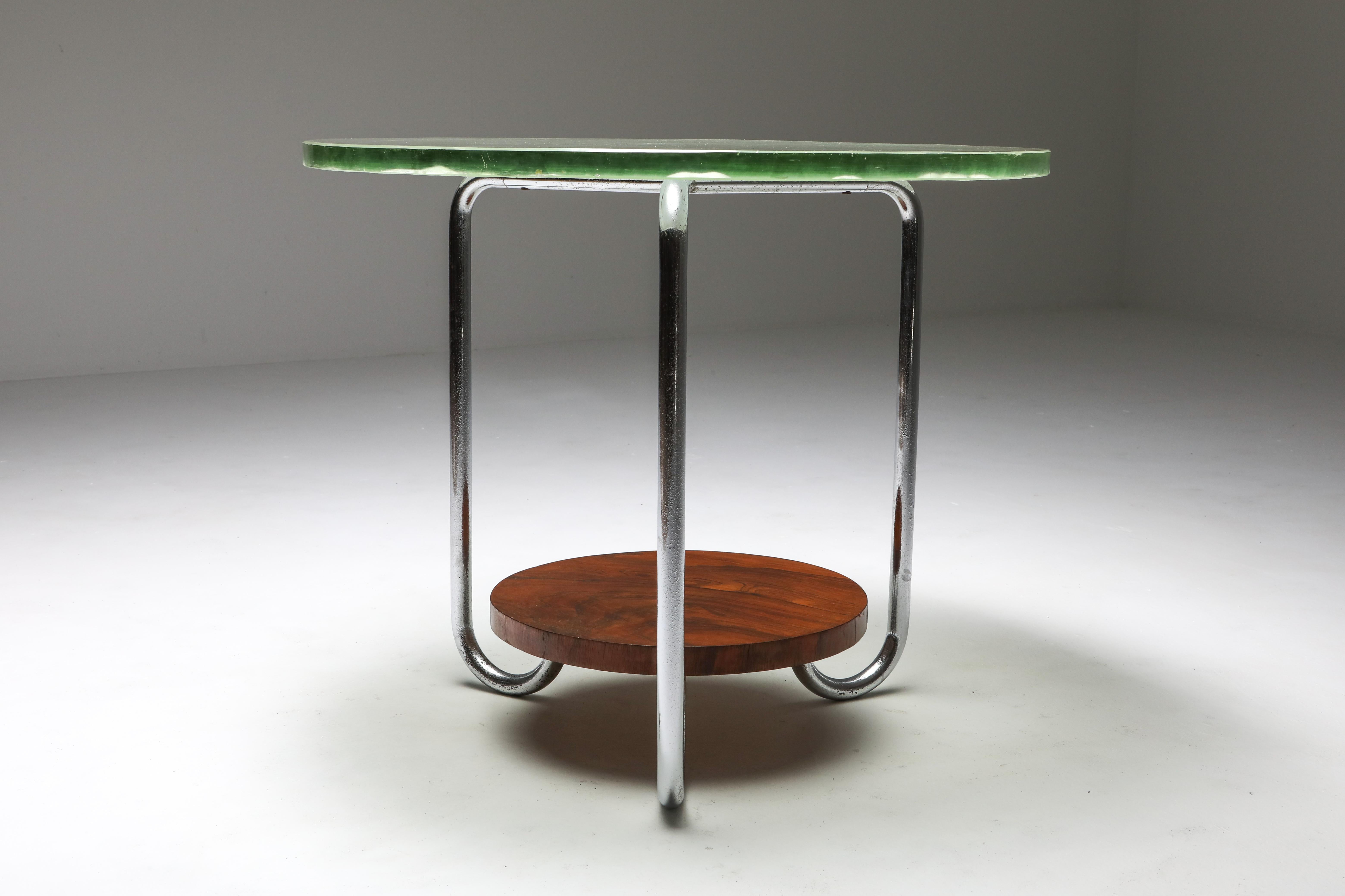 Art Deco Occasional Table with Thick Etched Glass Top In Good Condition In Antwerp, BE