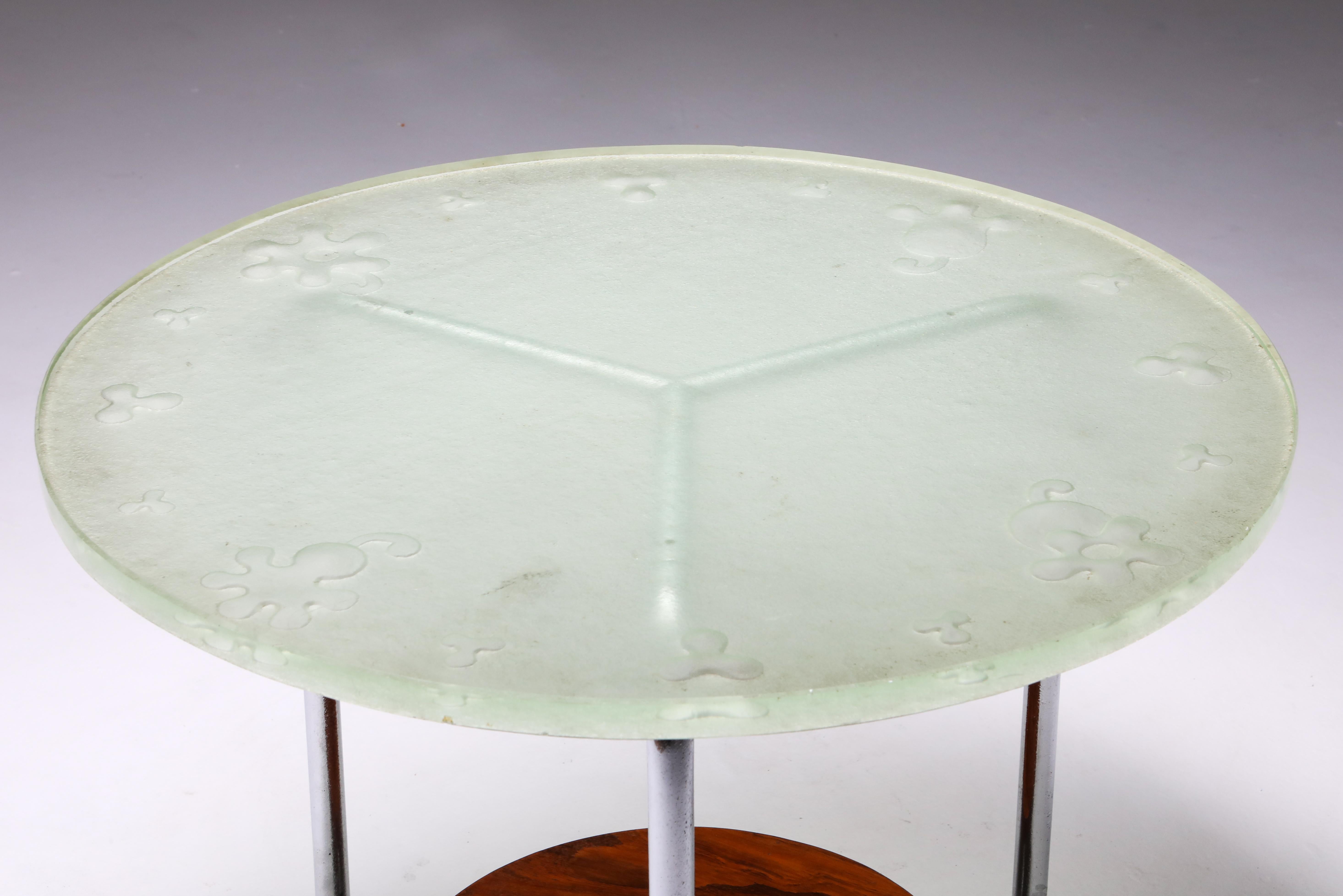 Mid-20th Century Art Deco Occasional Table with Thick Etched Glass Top