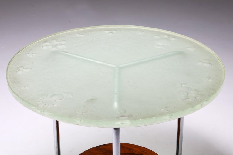 Mid-20th Century Art Deco Occasional Table with Thick Etched Glass Top For Sale