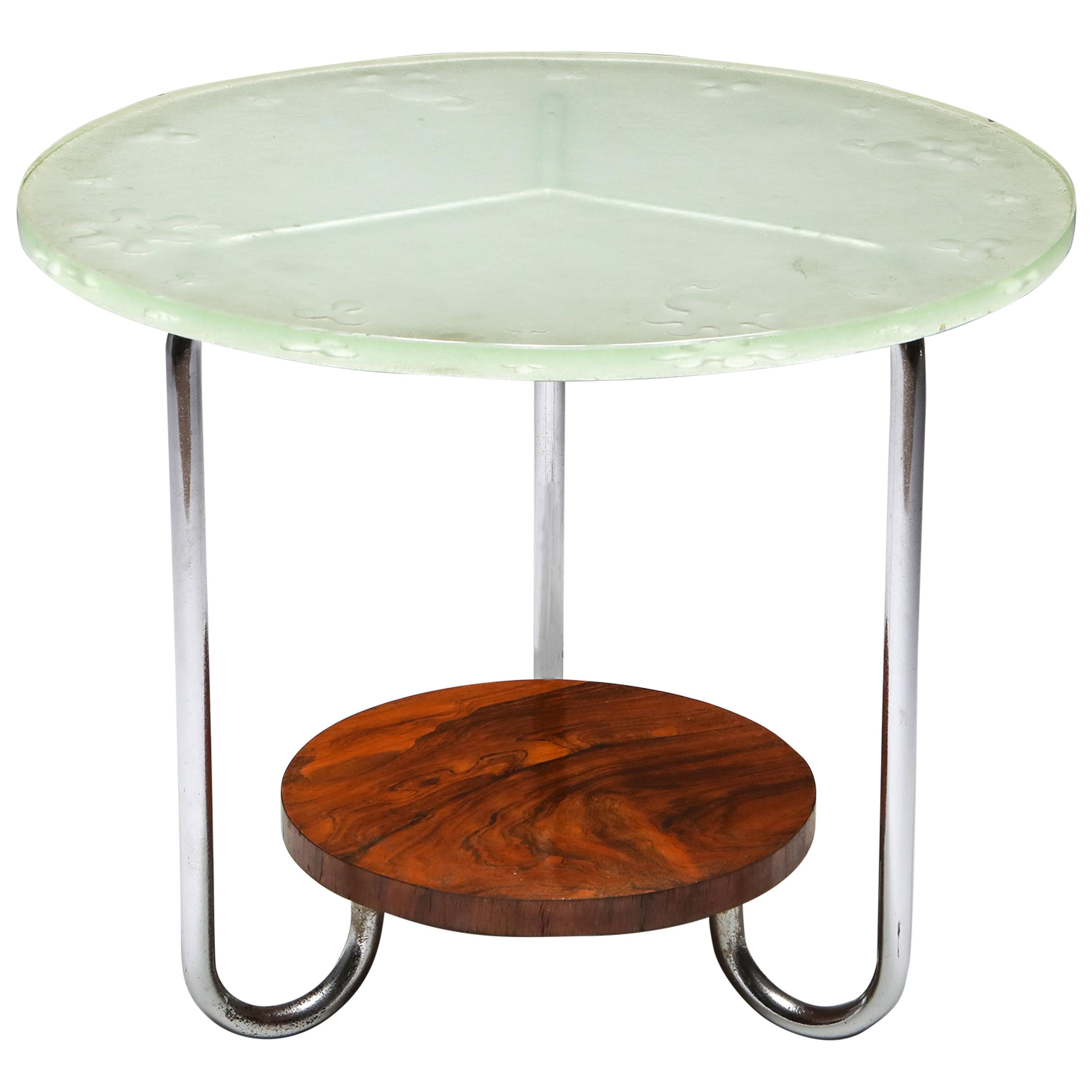 Art Deco Occasional Table with Thick Etched Glass Top