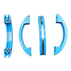 Art Deco Ocean Blue Bakelite Drawer Pulls w/ Chrome Strip, Set of 15