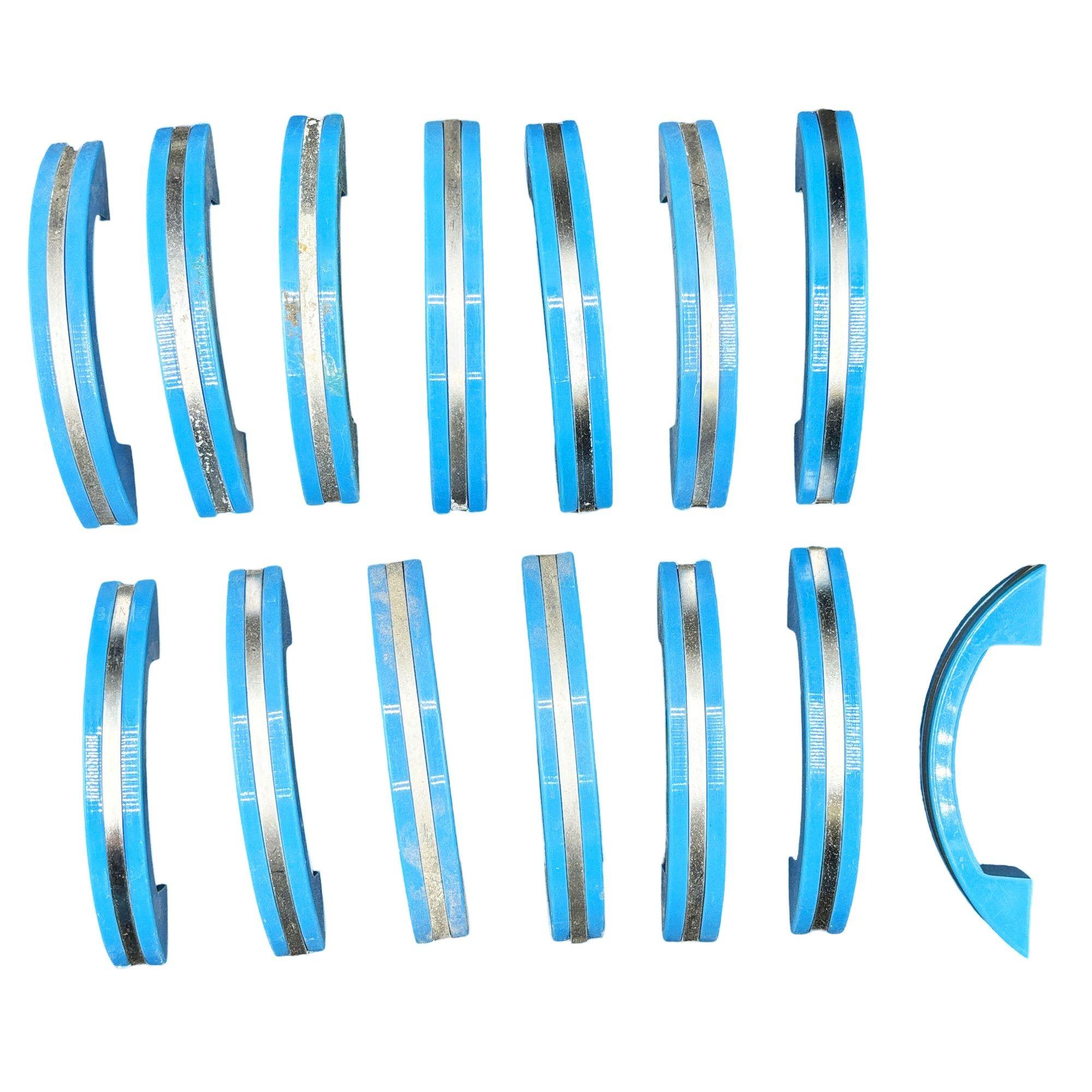 American Art Deco Ocean Blue Bakelite Drawer Pulls w/ Chrome Strip, Set of 15 For Sale