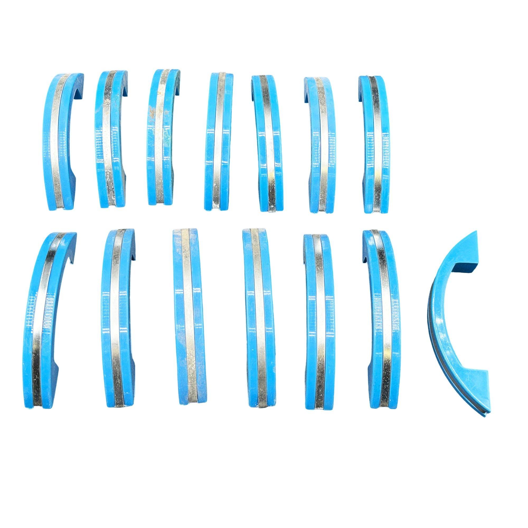 Art Deco Ocean Blue Bakelite Drawer Pulls w/ Chrome Strip, Set of 15 In Excellent Condition For Sale In Van Nuys, CA