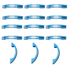 Art Deco Ocean Blue Bakelite Drawer Pulls w/ Chrome Strip, Set of 15