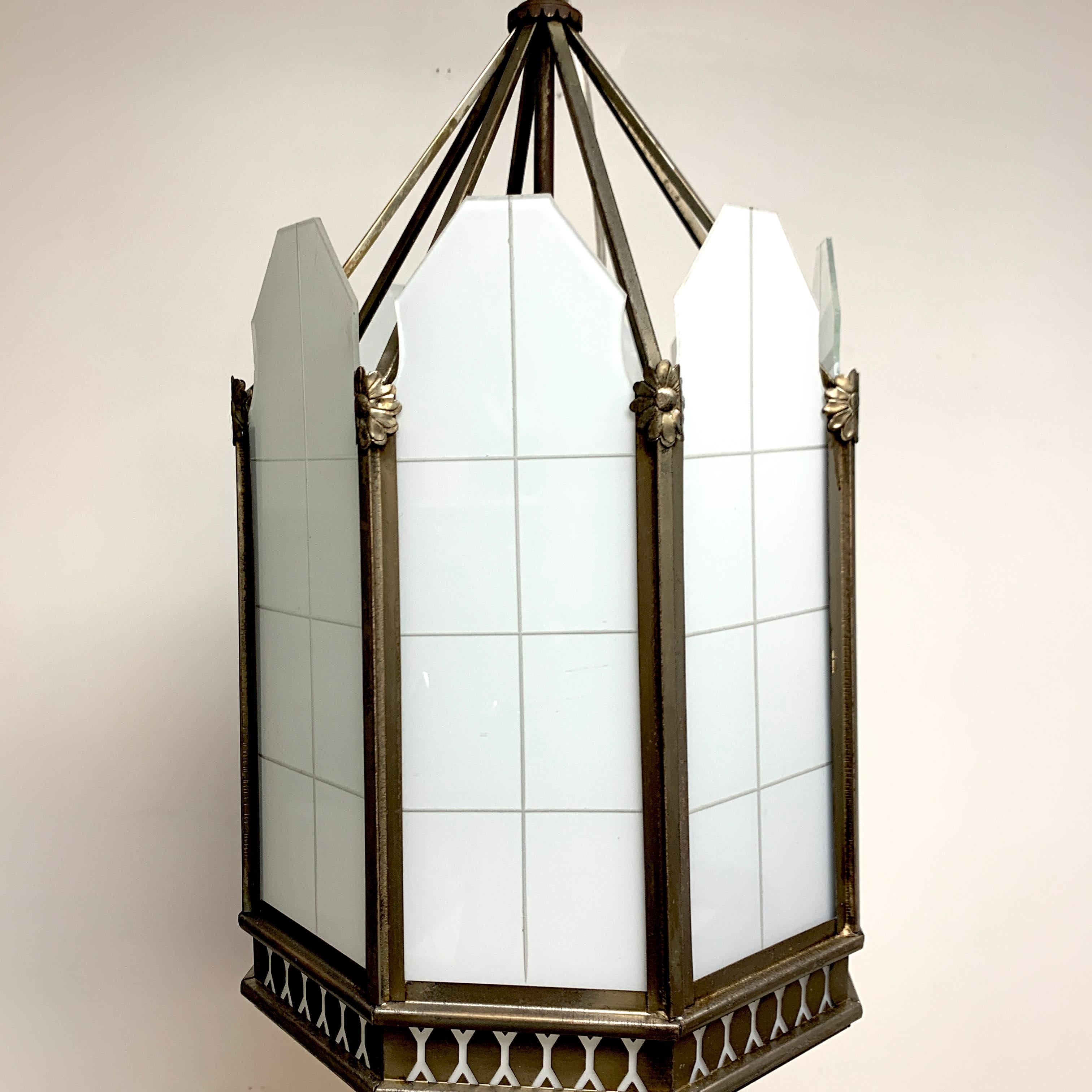 Frosted Art Deco Octagon Lantern from The El Cid Theatre, Los Angles For Sale