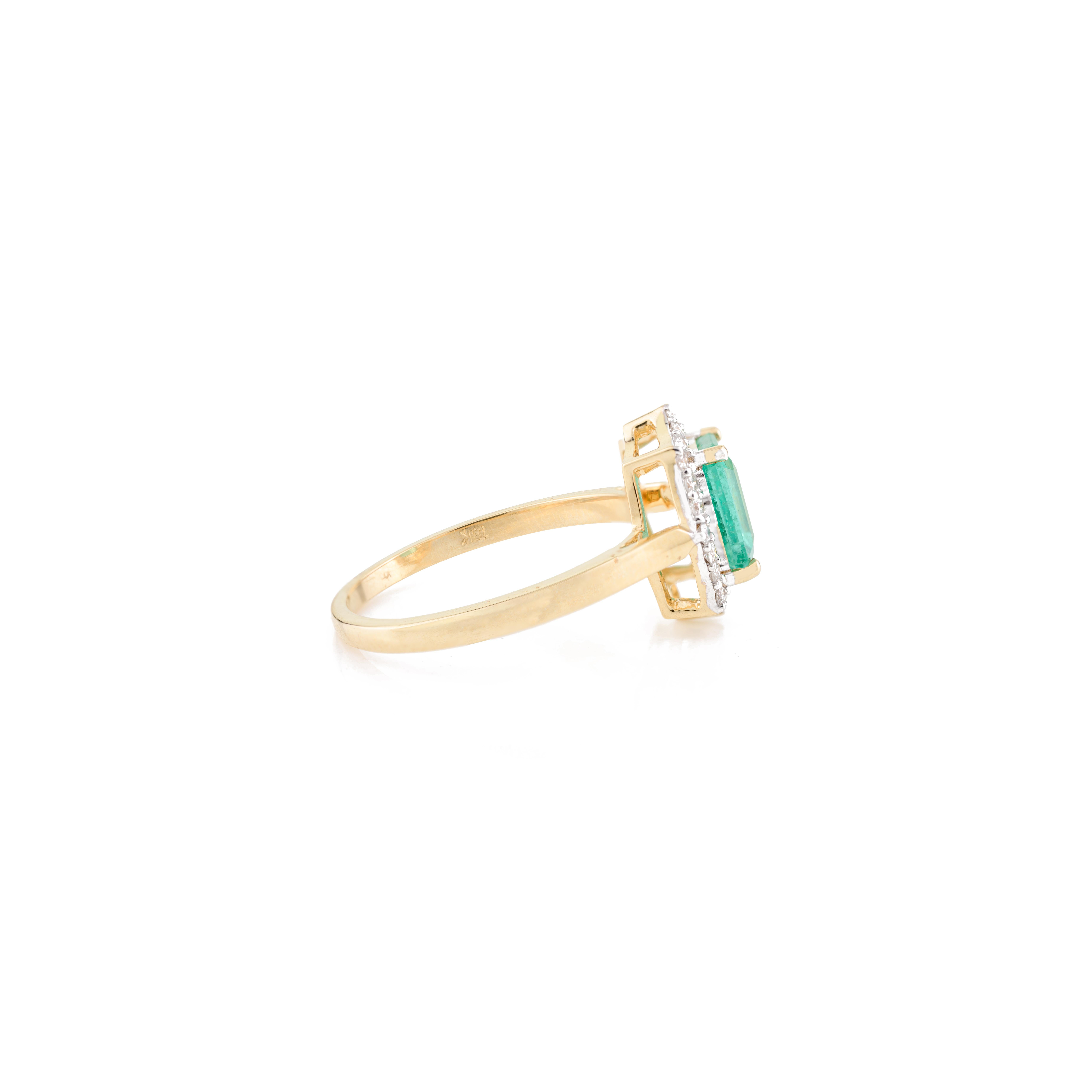 For Sale:  Art Deco Octagon May Birthstone Emerald Diamond Halo Ring in 18k Yellow Gold 3