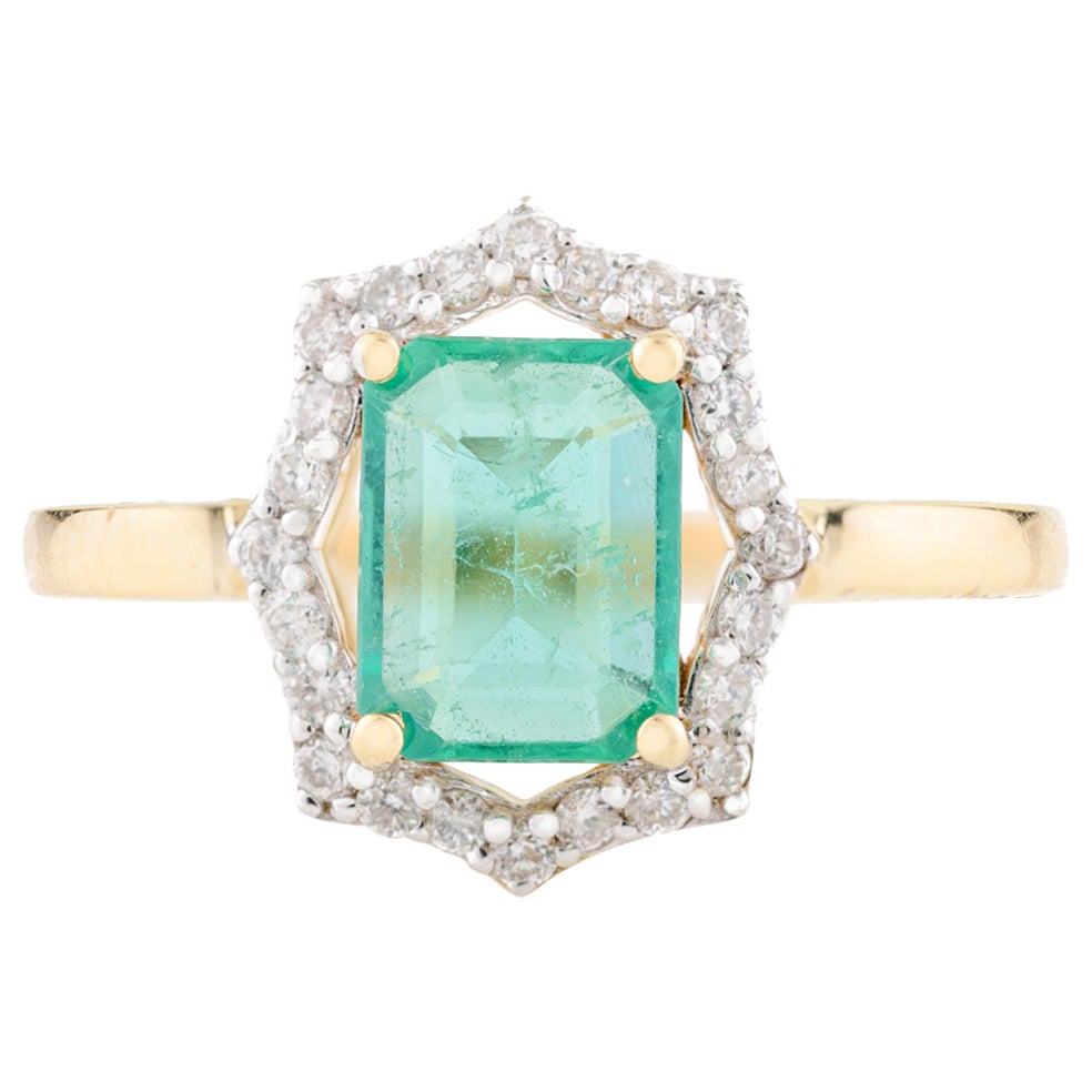 in vendita:  Anello Art Deco Octagon May Birthstone con diamante e smeraldo in oro giallo 18 ct.