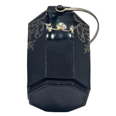 Art Deco Octagon Onyx Glass Ice Bucket w/ Silver Handle & Inlaid Floral