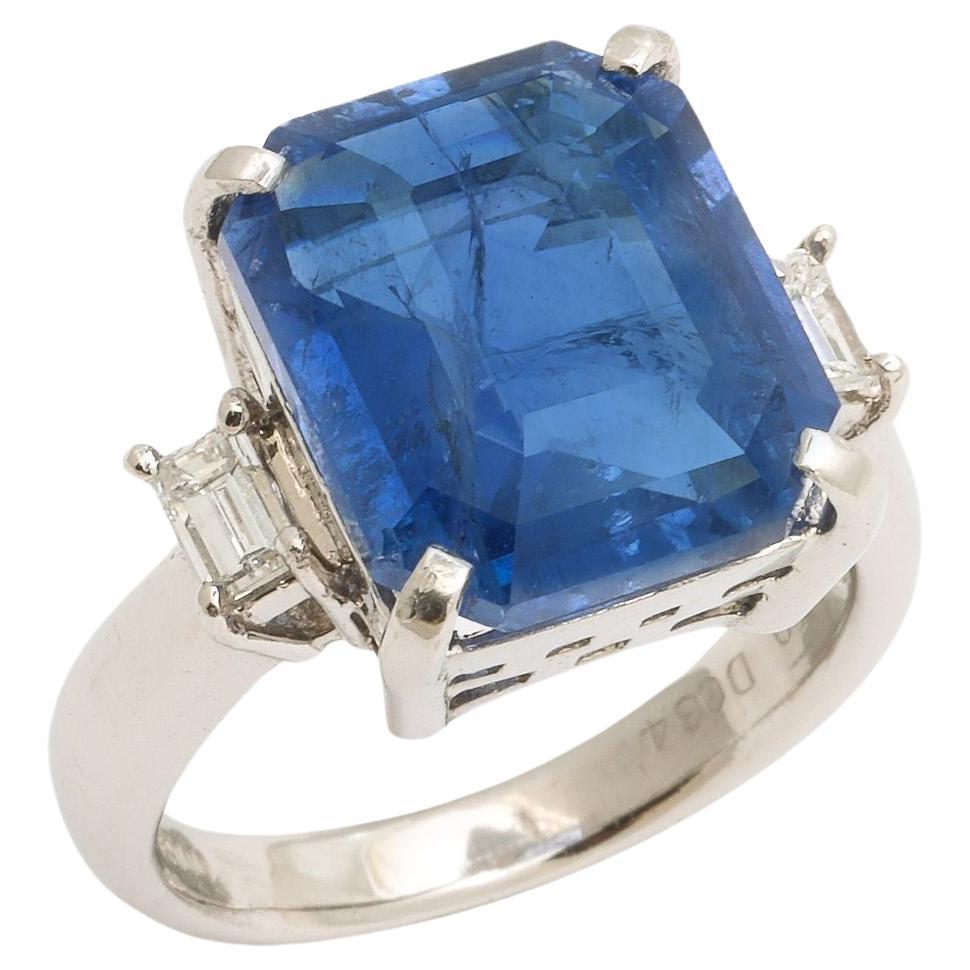 Art Deco Octagonal 10 ct Ceylon Sapphire Engagement Ring with Diamond Baguettes For Sale