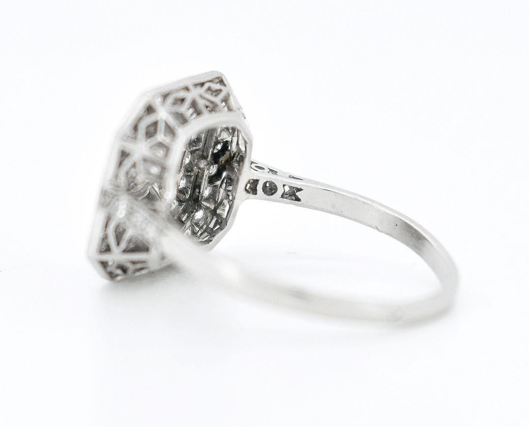 Art Deco Octagonal Engagement Ring, Platinum & Diamonds (French art-deco) For Sale 1