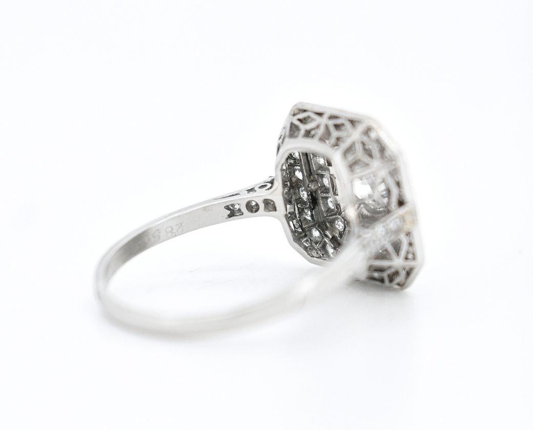 Art Deco Octagonal Engagement Ring, Platinum & Diamonds (French art-deco) For Sale 2