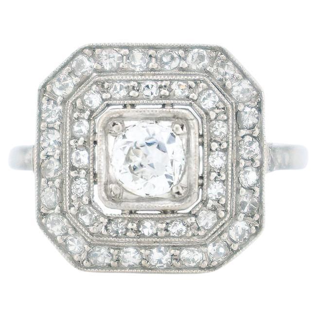 Art Deco Octagonal Engagement Ring, Platinum & Diamonds (French art-deco) For Sale