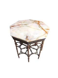 Art Deco Octagonal Gilt Metal and Onyx Coffee Table Attributed to Oscar Bach