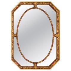 Specchio ottagonale in legno intagliato a mano in stile Art Déco, Francia, 1920 circa