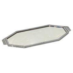 Art Deco Octagonal Mirrored Glass Tray with Chrome Surround from England