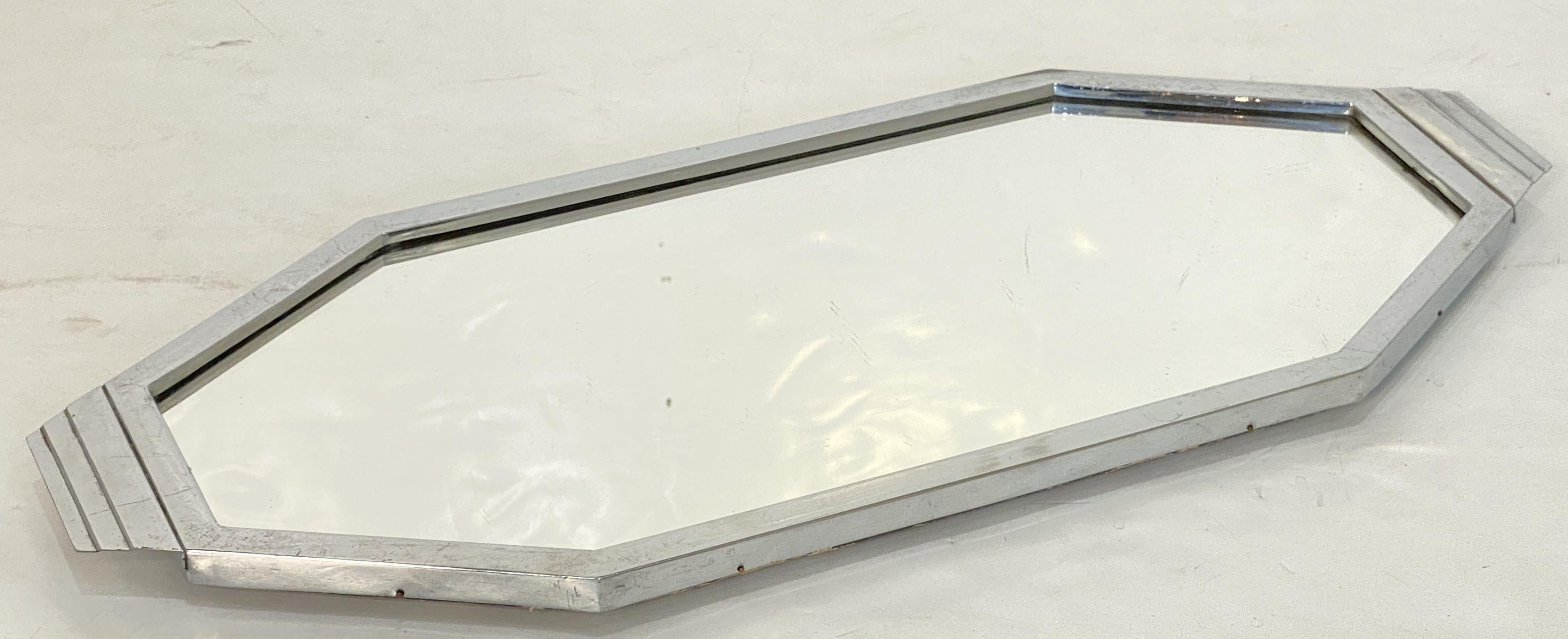 Art Deco Octagonal Mirrored Glass Tray with Chrome Surround from England For Sale 2