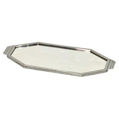 Art Deco Octagonal Mirrored Glass Tray with Chrome Surround from England