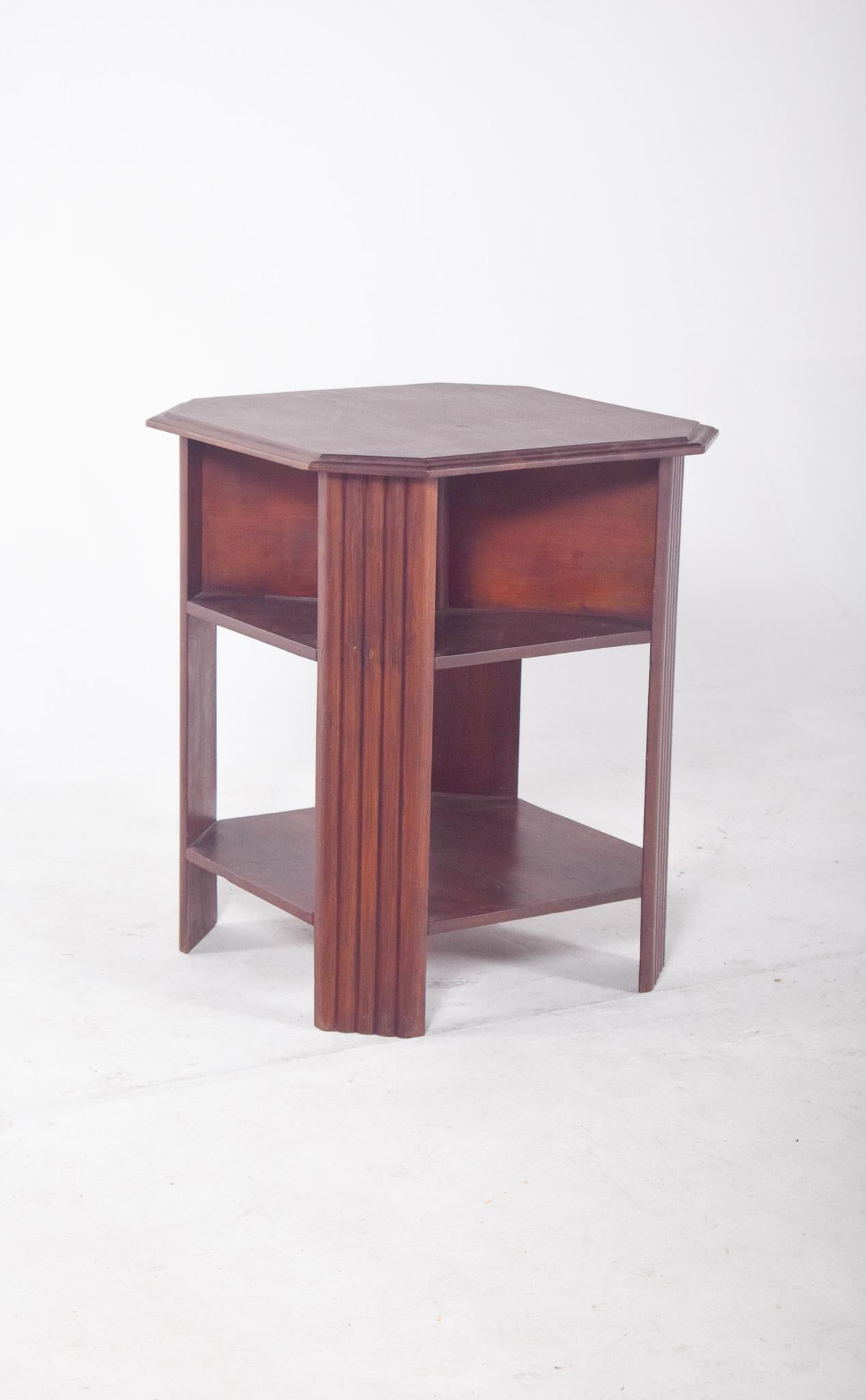 French Art Deco Octagonal Side Table in Wood For Sale