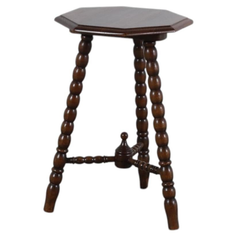 Art Deco Octagonal Side Table with Bobbin Legs and Finial Base