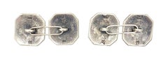 Art Deco Octagonal Silver Cufflinks Leaves