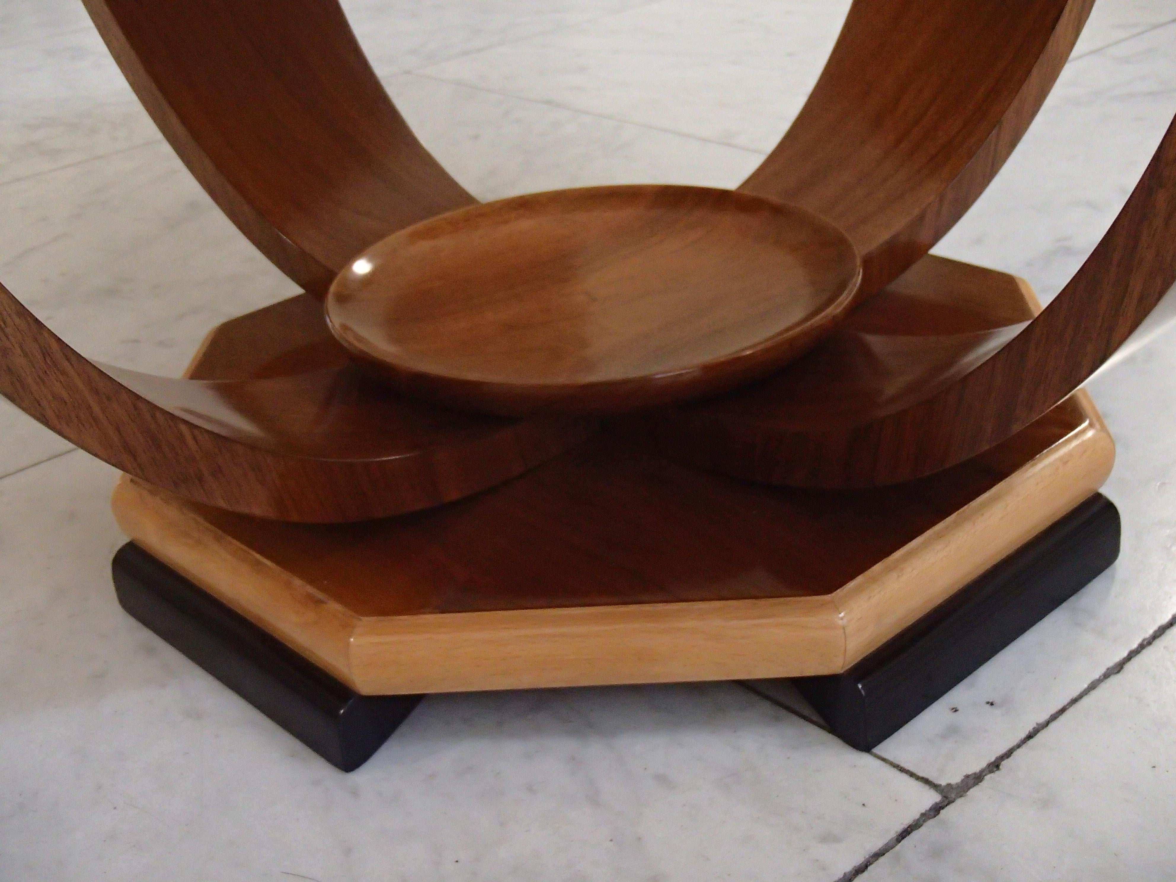 Art Deco Octagonal Table Full Walnut 4 Curbed Legs For Sale 9