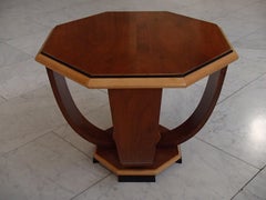 Art Deco Octagonal Table Full Walnut 4 Curbed Legs