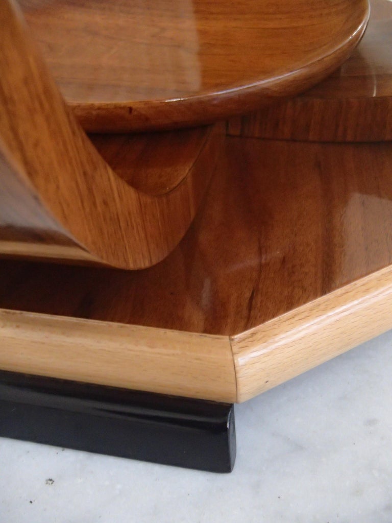 Art Deco Octagonal Table Full Walnut 4 Curbed Legs For Sale at 1stDibs