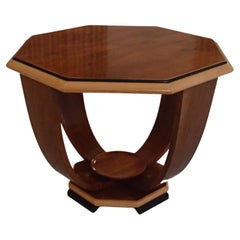 Art Deco Octagonal Table Full Walnut 4 Curbed Legs
