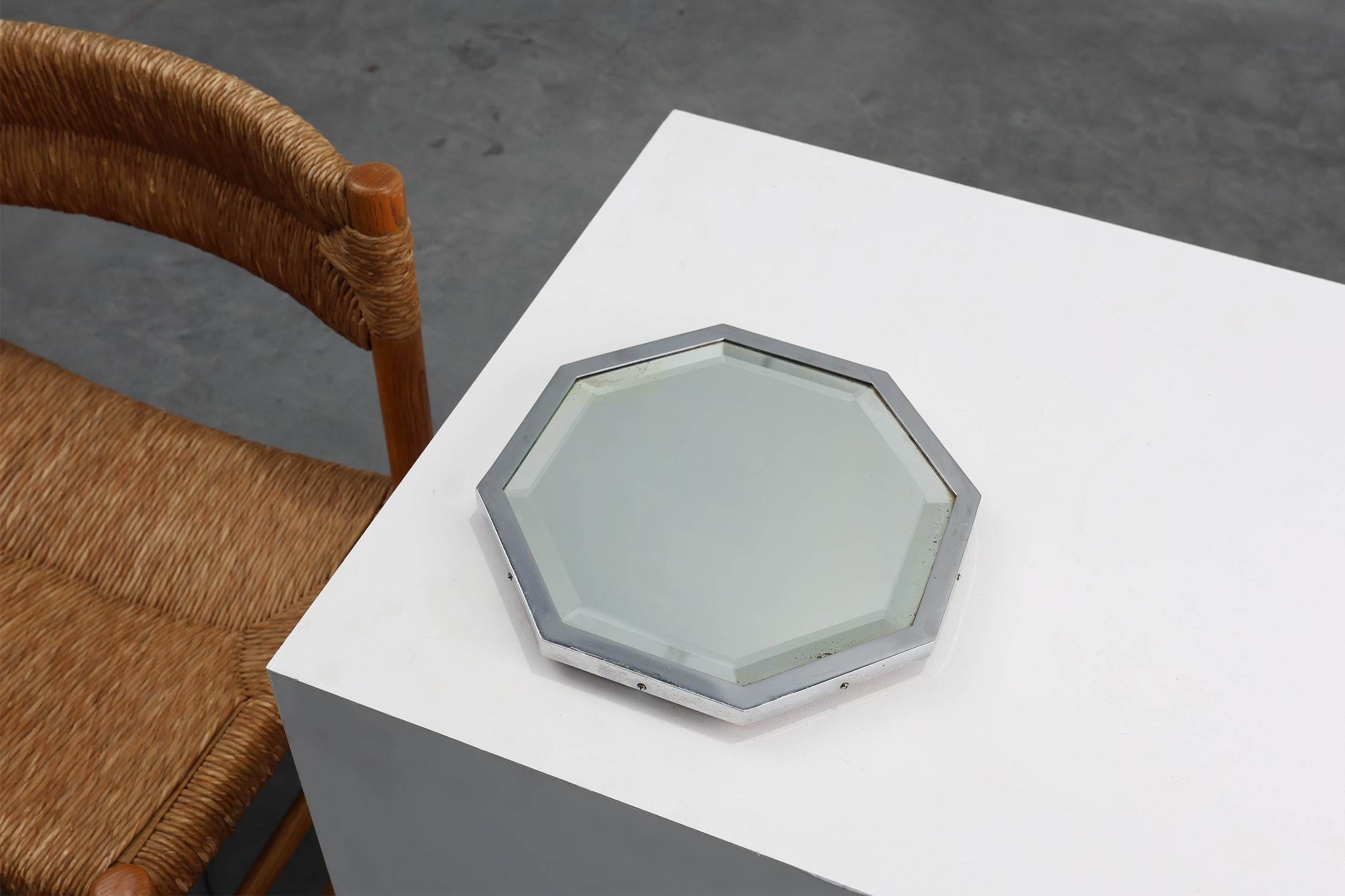 French Art Deco octagonal table mirror plateau or cocktail tray, France 1930s For Sale