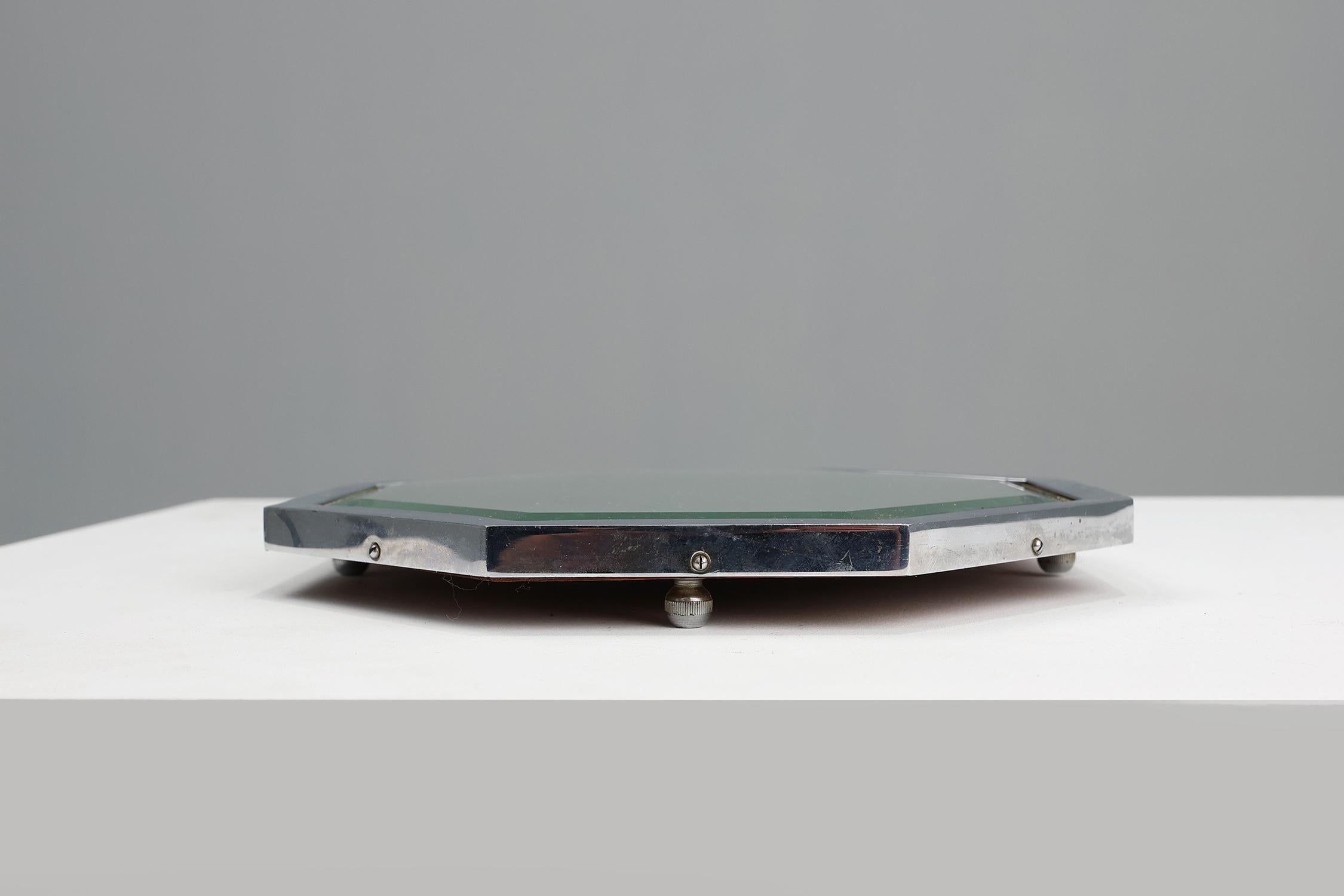 Mid-20th Century Art Deco octagonal table mirror plateau or cocktail tray, France 1930s For Sale
