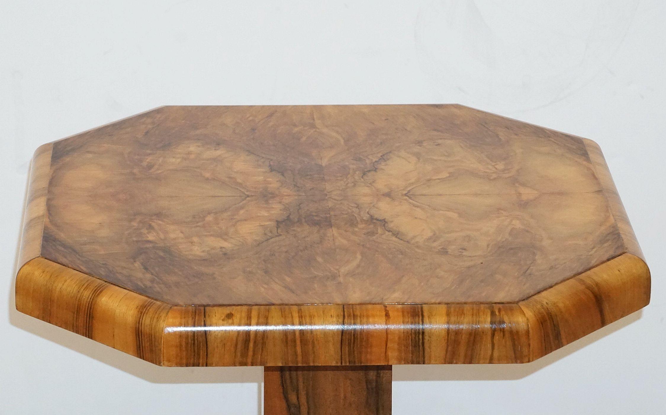 Art Deco Octagonal Table with Burr Walnut Veneer from England 4