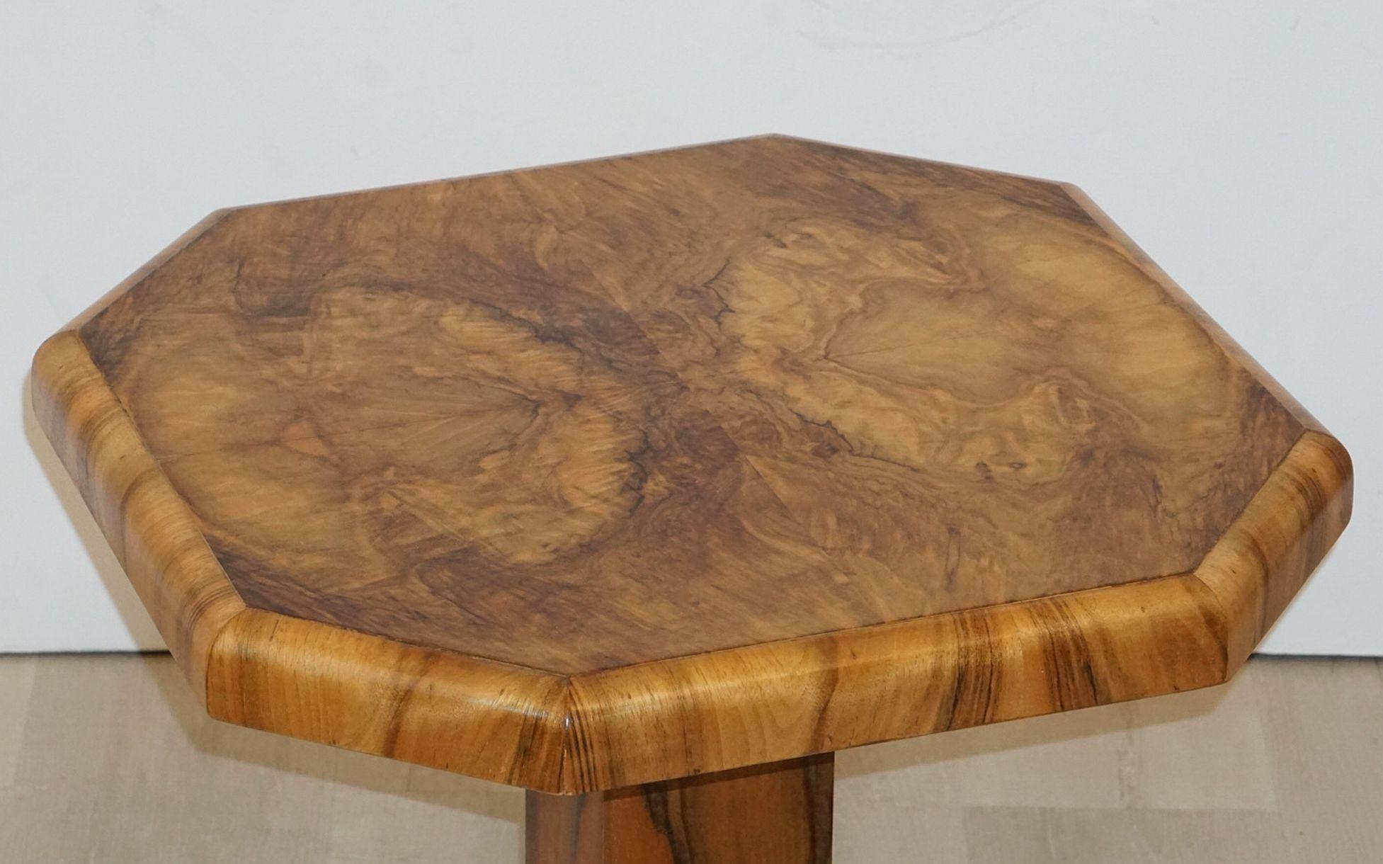 Art Deco Octagonal Table with Burr Walnut Veneer from England 9