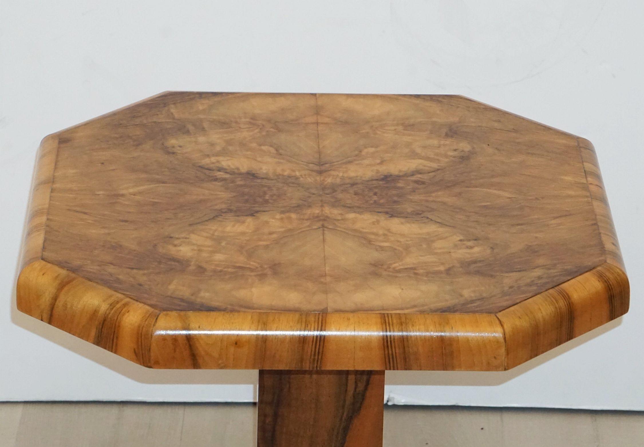 English Art Deco Octagonal Table with Burr Walnut Veneer from England
