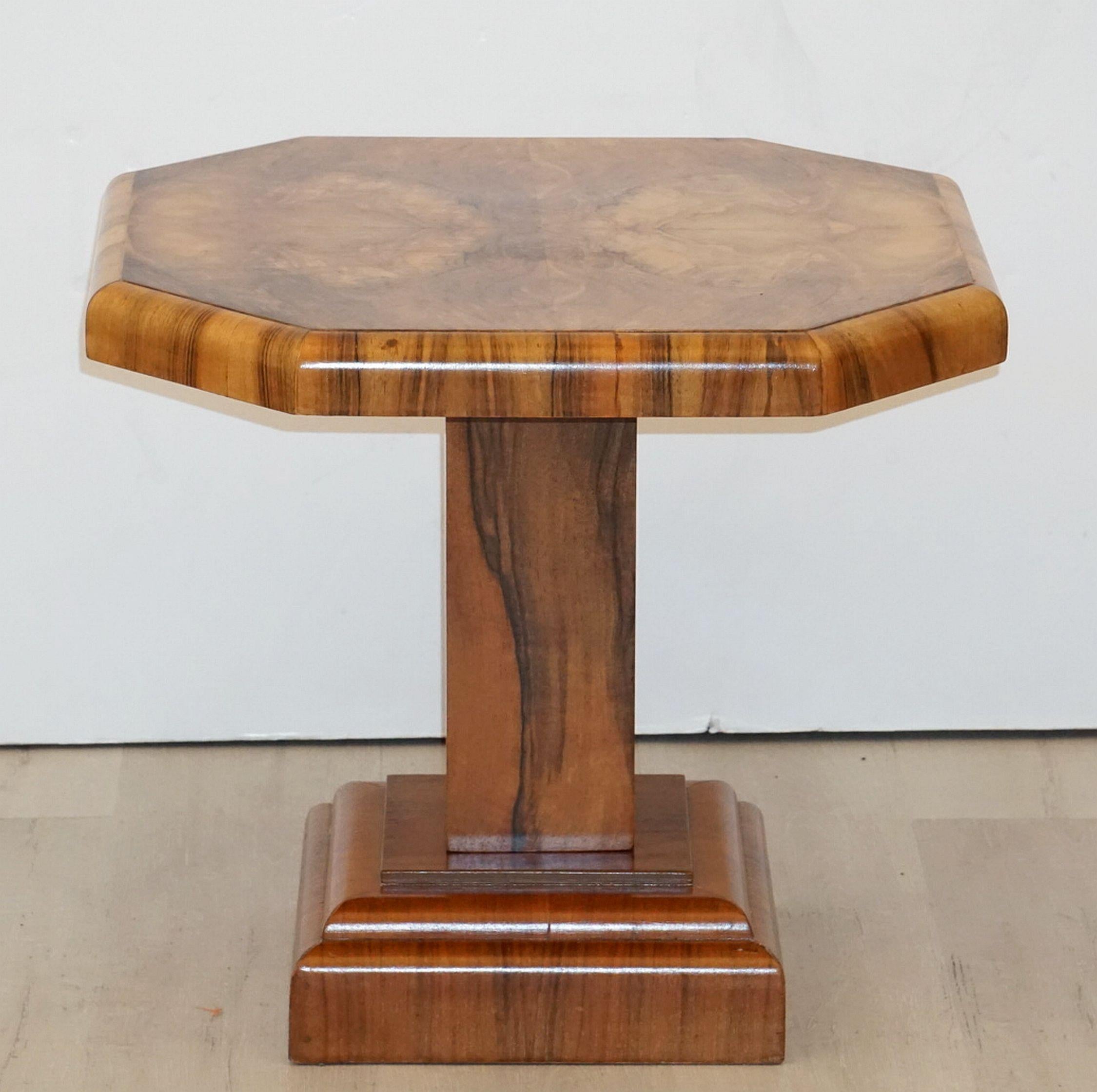 Art Deco Octagonal Table with Burr Walnut Veneer from England In Good Condition In Austin, TX