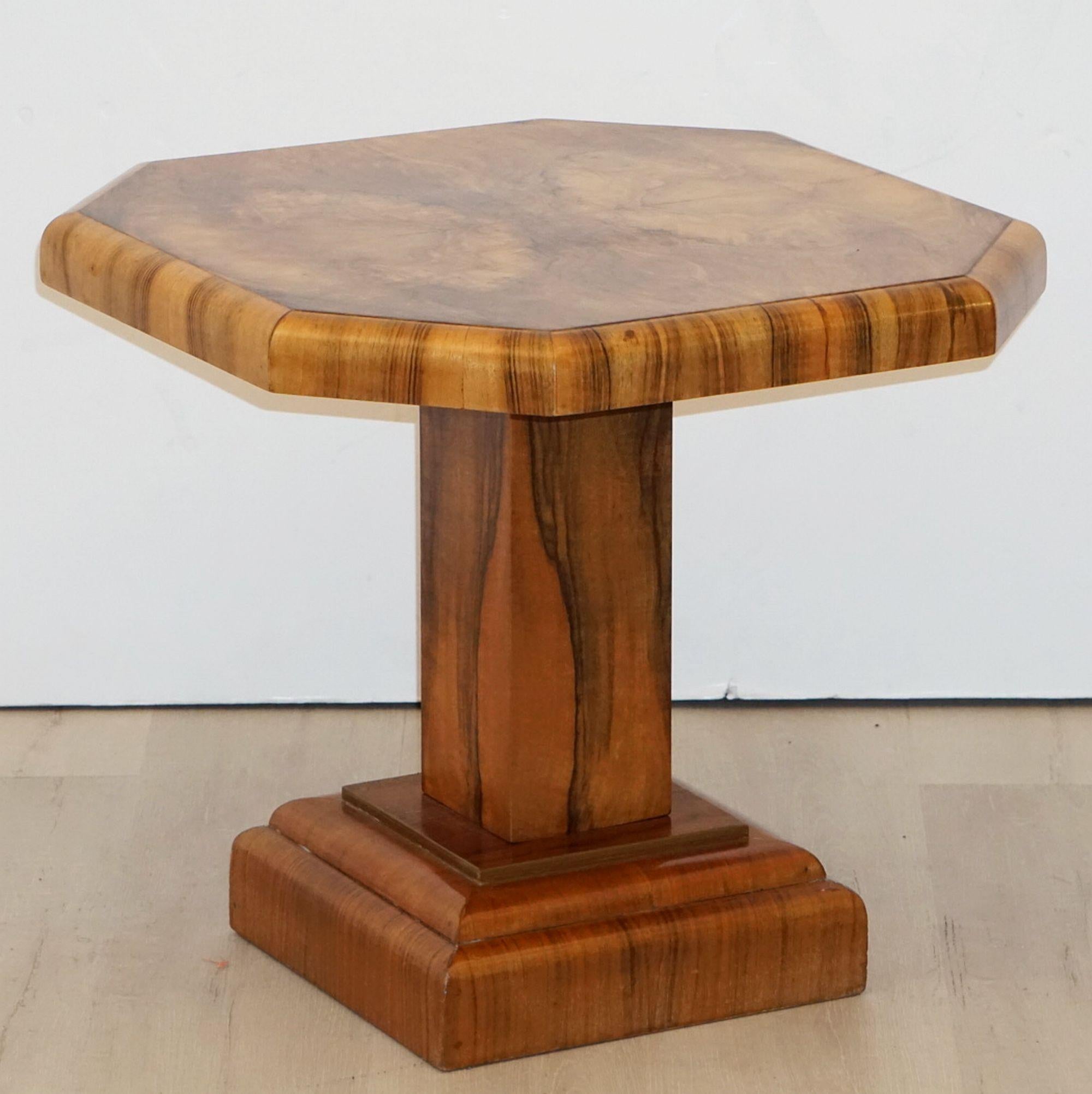 Mid-20th Century Art Deco Octagonal Table with Burr Walnut Veneer from England