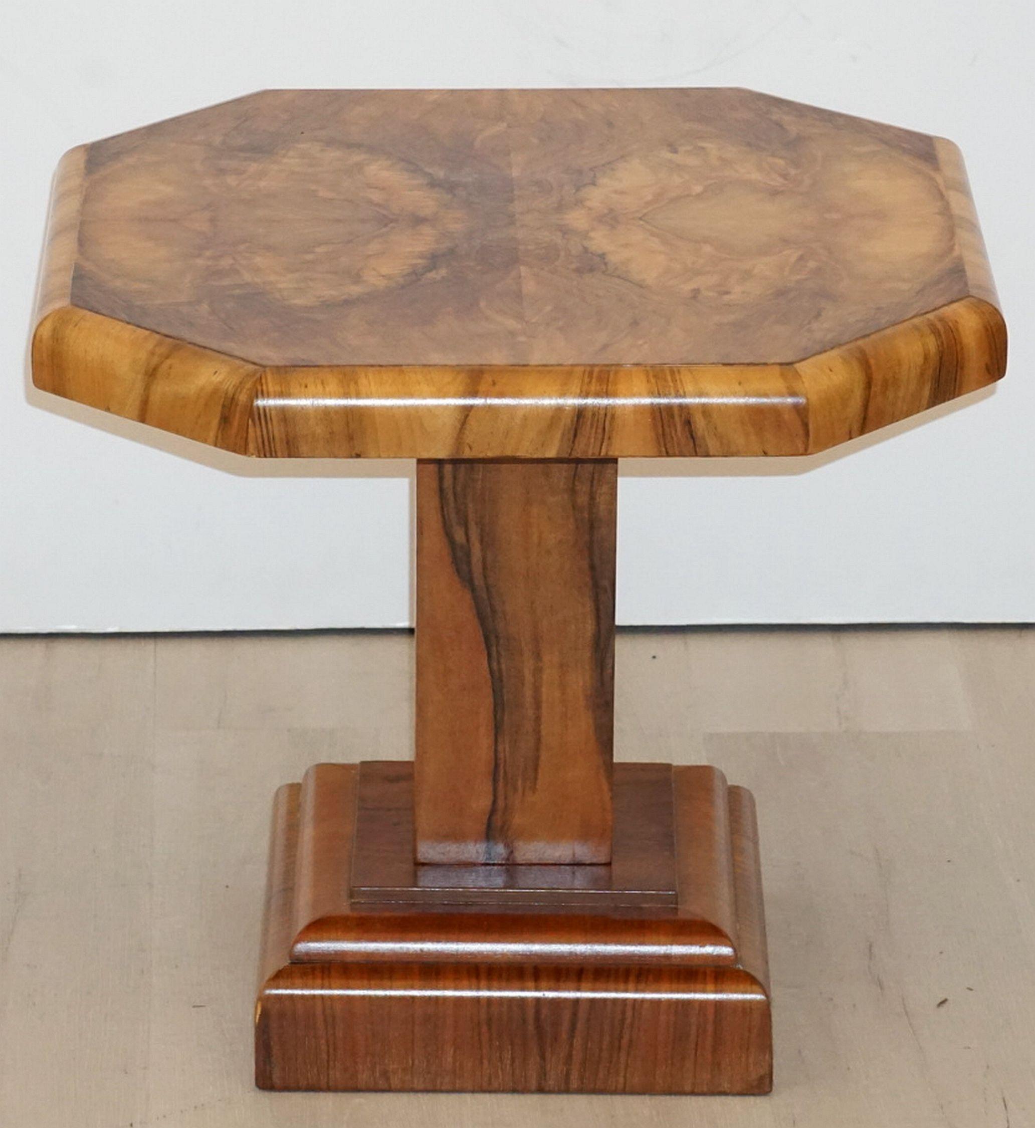 Wood Art Deco Octagonal Table with Burr Walnut Veneer from England
