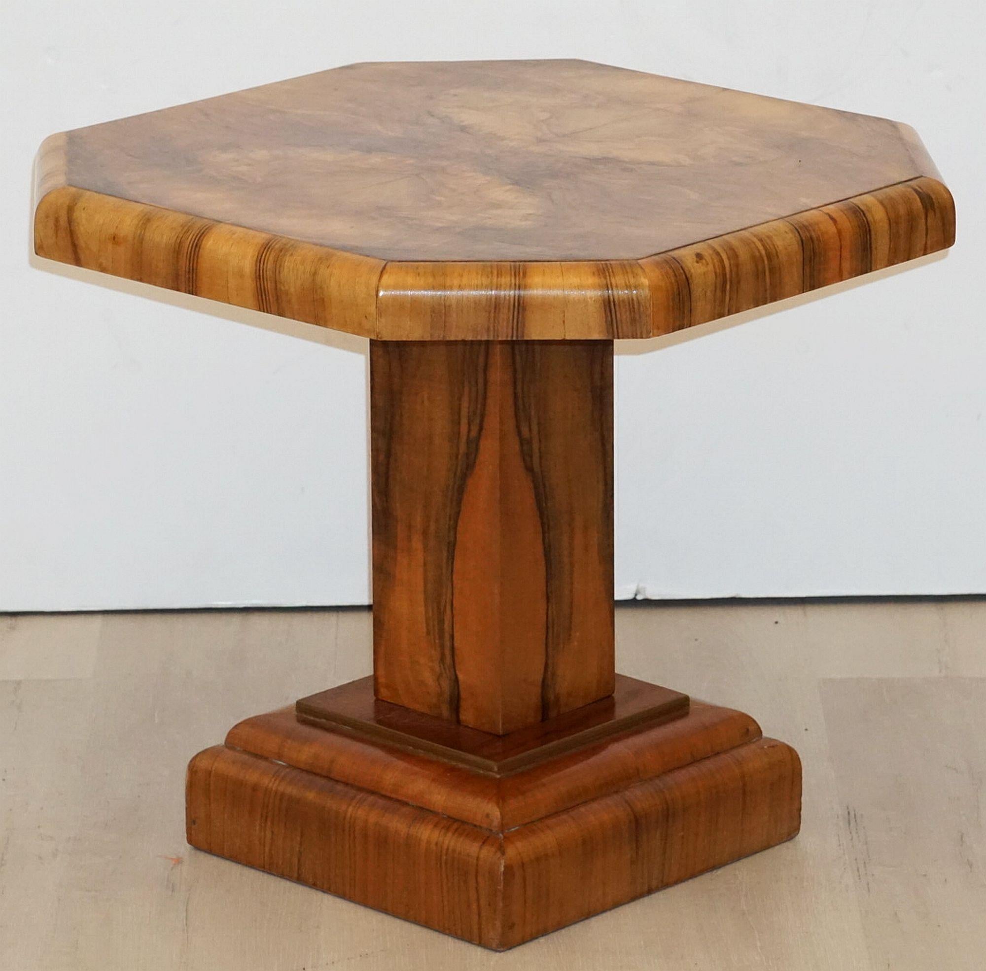 Art Deco Octagonal Table with Burr Walnut Veneer from England 2