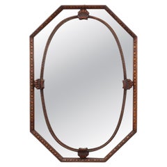 Art Deco octagonal wooden mirror, France ca. 1920