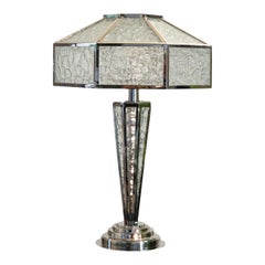 Art Deco Oktogonal  Lampe mit Nickel-Finish und monumentalem Glas