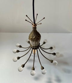 Art Deco Octopus Chandelier in Bronze & Orb Glass attributed to Aage Rafn, 1920s