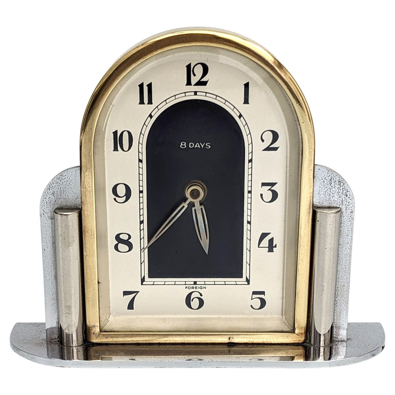 Art Deco Odeon Chrome & Bronze 8 Day Clock, c1930 For Sale