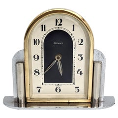 Antique Art Deco Odeon Chrome & Bronze 8 Day Clock, c1930