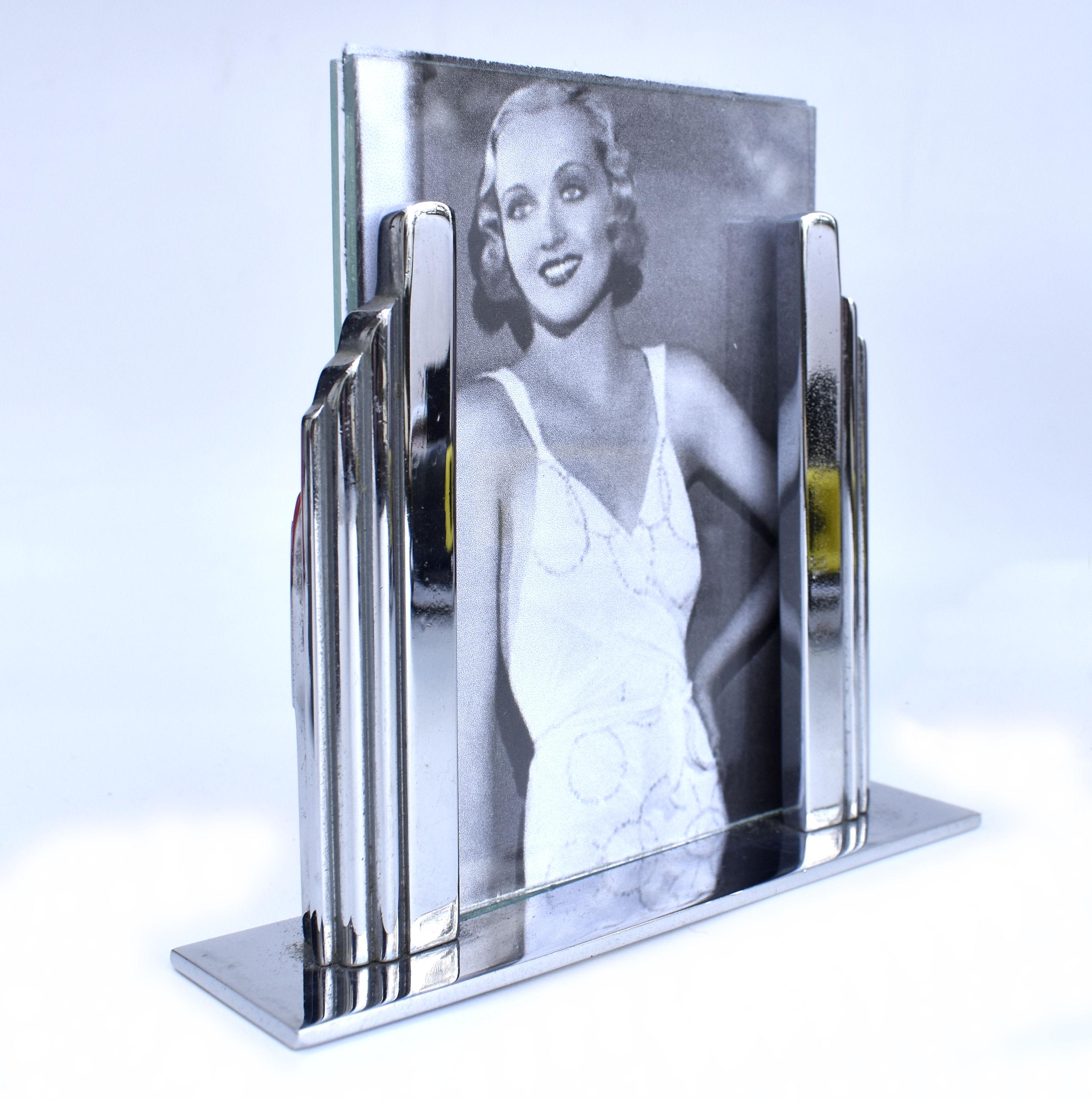 Belgian Art Deco Odeon Chrome Free Standing Picture Frame, circa 1930 For Sale