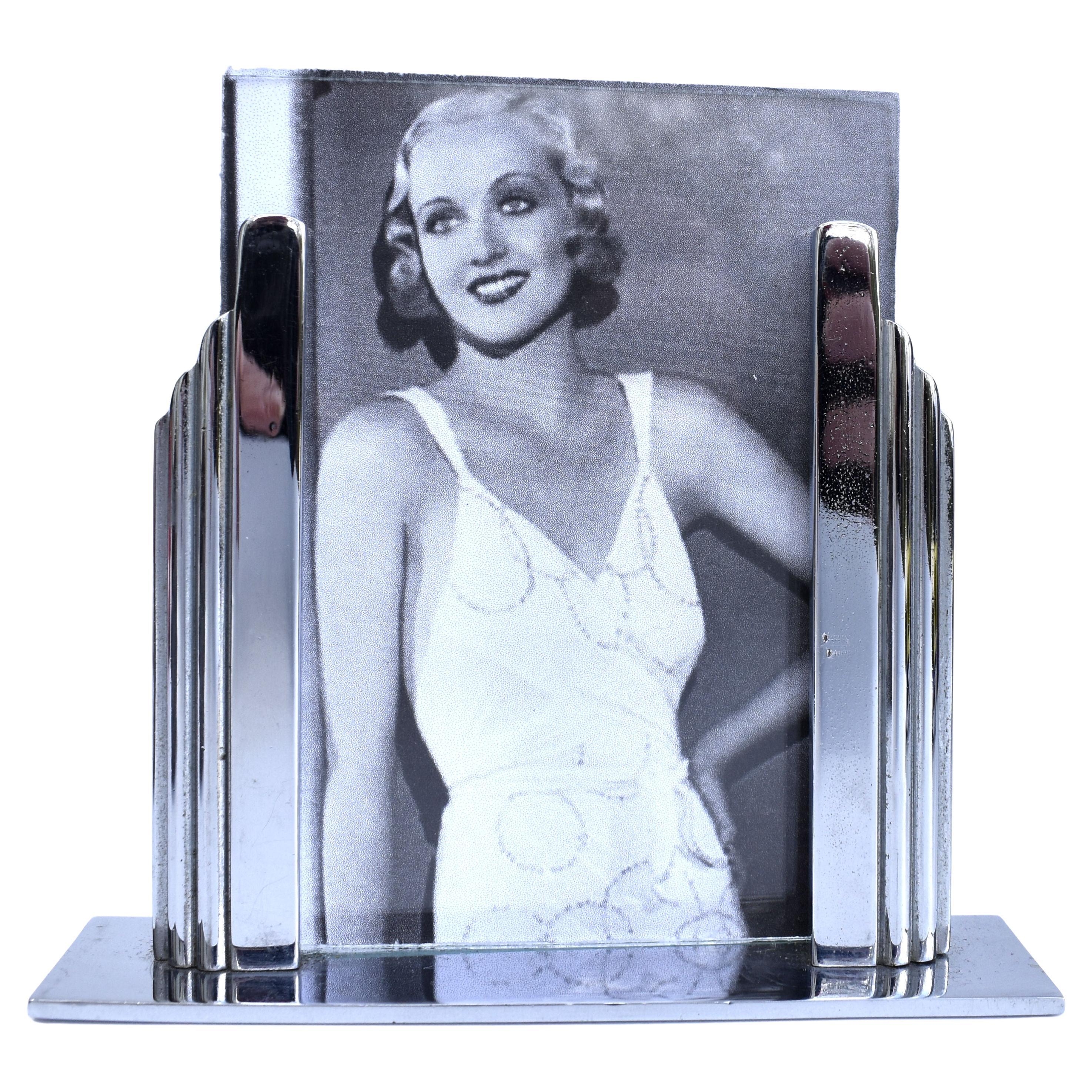 Art Deco Odeon Chrome Free Standing Picture Frame, circa 1930 For Sale