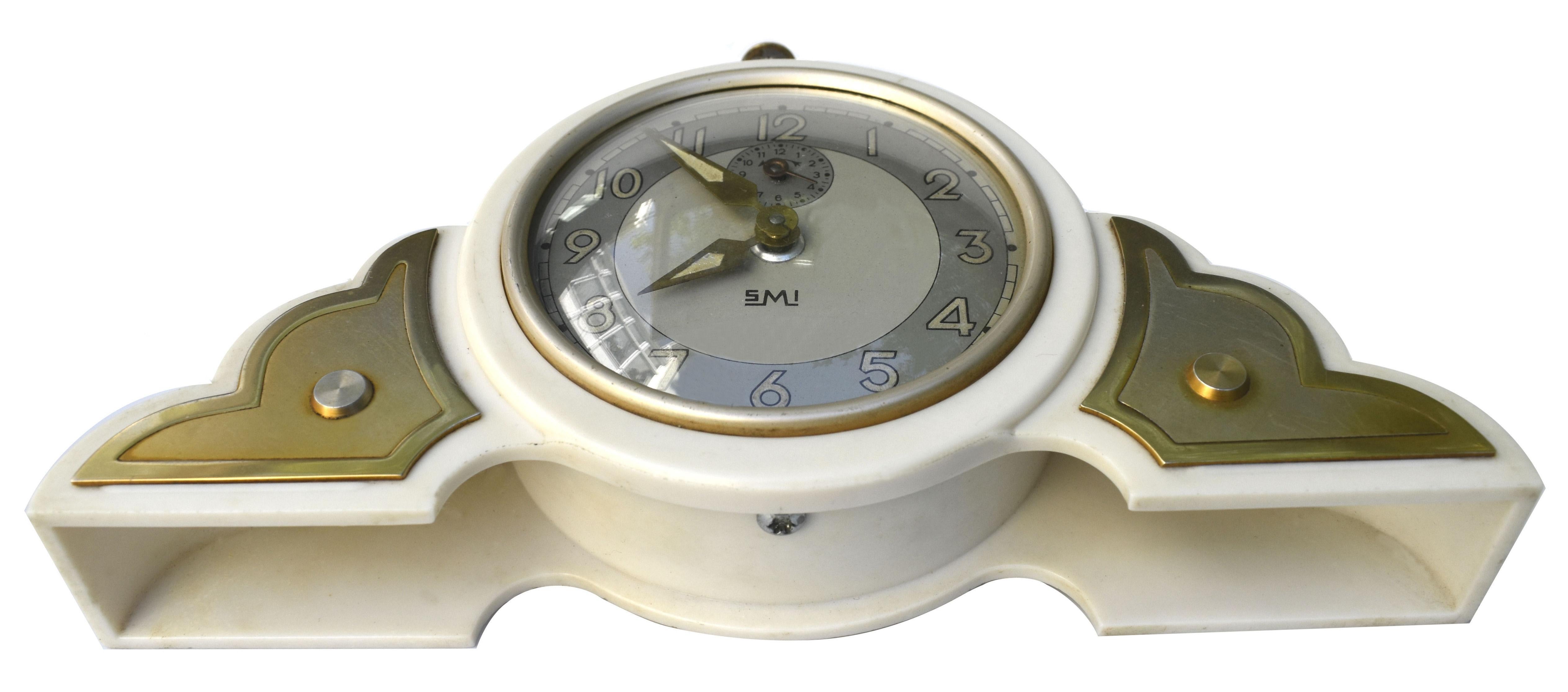 20th Century Art Deco Odeon Cream Bakelite Alarm Clock by Jaz, French c1930s For Sale